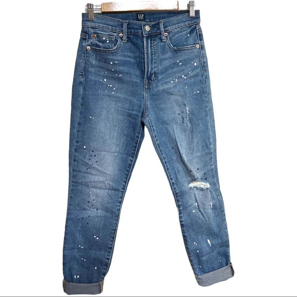 GAP DENIM TRUE SKINNY HIGH RISE PAINT/ INK SPLASHED‎ DISTRESSED SIZE 4/27R